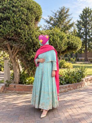 Aqua Rosé Embroidered Jacket Style Kalidar Suit Set