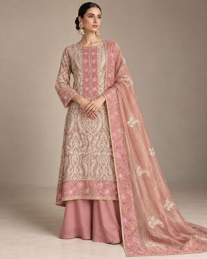 Dusty Rose Silver Paisley Embroidered Unstitched Suit Set