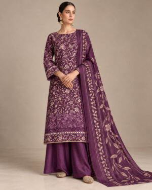 Plum Floral Embroidered Suit Set