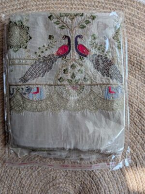 Grey Peacock Embroidered Unstitched Suit Set