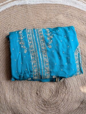 Turquoise Royale Embroidered Unstitched Suit
